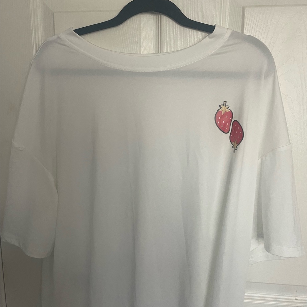 Shein White T-Shirt with Strawberry Print